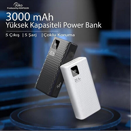 Coverzone A26Q Powerbank 30.000 Mah LCD Ekran Pd 20W Hızlı Şarj Konfulon iPhone Uyumlu Tip C Şarj Güç Bankası Çıkış arayüzü USB C - Beyaz Renk