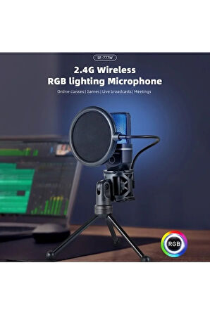 RGB Kablosuz Bilgisayar Mikrofon 20-20kHz ANC Gürültü Engelleme Profesyonel Podcast Mikrofon SF-777W