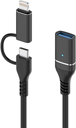 Coverzone 2 in 1 5Gbps Type-C and 8 Pin to USB 3.0 OTG Adaptör Telefon ve Notebook Uyumlu ADS-619