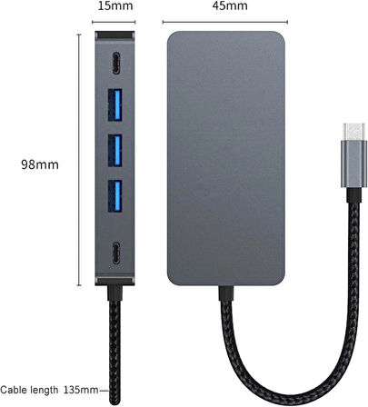 Coverzone Çoklayıcı Adaptör 7in1USB-C To USB 3.0 ve USB/C 4 Ports HUB + HDTV (4K/30Hz) + PD Macbook Uyumlu Çevirici Adaptör Çok Portlu Çoklayıcı 7 in 1 USB HUB CK-510