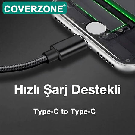 Coverzove 20cm Type-C to Type-C Kablo 60W 20V 3A Şarj Kablo USB C Örgü Quick PD Şarj Kablosu Tip C to Tip C FT-UCA100S