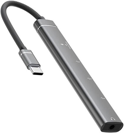 Coverzone Type-C Hub, 5in1, 2 Adet Type-C, 2 Adet USB-A Çoklayıcı, 3,5 mm Kulaklık Çıkışlı USB C Hub Adaptörü Macbook ile Uyumlu H03