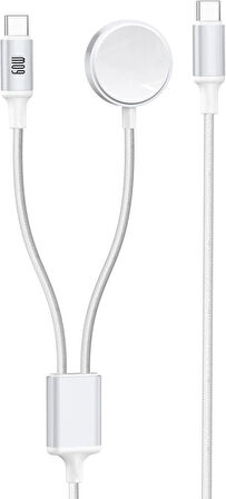Coverzone 60W PD Multi Fonksiyonel Şarj Kablosu 2in1 Universal Şarj Kablosu Type-C to Type-C Uçlu 1.2 Metre Uzunluk Akıllı Saat Watch Uyumlu U06C02
