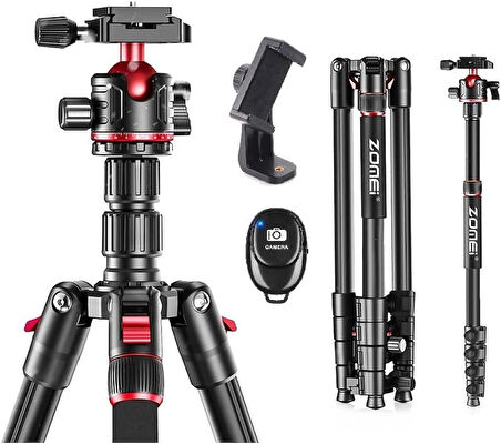 Coverzone Zomei Q200 Profesyonel Tripod & Monopod - Kaliteli Alüminyum Taşınabilir 200 cm Yükseklik Telefon Tutucu ve Bluetooth Kumanda ile Birlikte