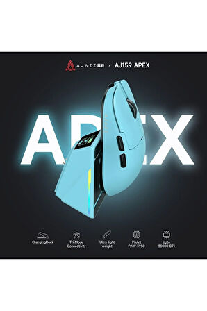 Ajazz AJ159 Apex 42000 DPI Manyetik Şarj İstasyonu-TFT Ekranlı Mouse-PAW 3950 Sensör-8K Dongle