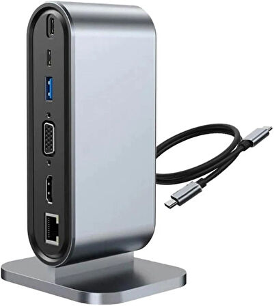 Coverzone USB C to HDTV + VGA + 7 Ports HUB + SD/TF Readcarder SB C Hub Dizüstü Bilgisayar Bağlantı İstasyonu, VGA ile 12'si 1 Arada Dock, HDMI 4K, 100Mbps Ethernet, 3 x USB-A 3.0 ve 100W USB- ZR773