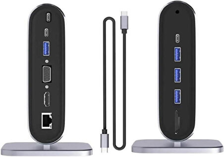 Coverzone USB C to HDTV + VGA + 7 Ports HUB + SD/TF Readcarder SB C Hub Dizüstü Bilgisayar Bağlantı İstasyonu, VGA ile 12'si 1 Arada Dock, HDMI 4K, 100Mbps Ethernet, 3 x USB-A 3.0 ve 100W USB- ZR773