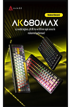 Ajazz AK680 Max %68 Manyetik Switch, 3000mAh Batarya 8K Polling Rate Kablosuz RGB Klavye