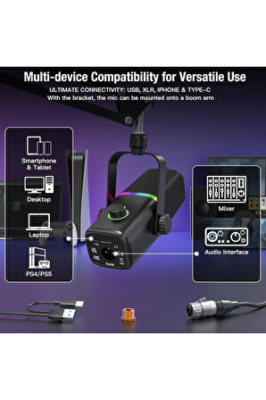 Profesyonel Ses Kartı ve Mikrofon Set Kayıt Condenser Masaüstü Canlı Yayın Mikrofonu P100KD8