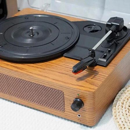 Coverzone Klasik Görünümlü Pikap Hoparlörlü Vintage Ahşap Görünümlü Bluetooth Bağlantı 33 45 78 Dönüş Hızı Nostaljik Pikap R108 (Kahverengi)