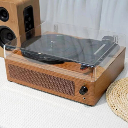 Coverzone Klasik Görünümlü Pikap Hoparlörlü Vintage Ahşap Görünümlü Bluetooth Bağlantı 33 45 78 Dönüş Hızı Nostaljik Pikap R108 (Kahverengi)