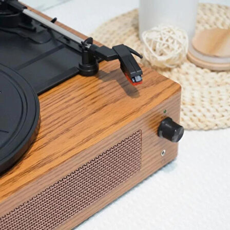 Coverzone Klasik Görünümlü Pikap Hoparlörlü Vintage Ahşap Görünümlü Bluetooth Bağlantı 33 45 78 Dönüş Hızı Nostaljik Pikap R108 (Kahverengi)