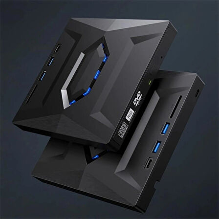 Coverzone 5in1 Harici Blu Ray USB 3.0 ve Type-C DVD-ROM DVD-RW Optik Sürücü, USB ve Type C Kablolu, PC, Tablet, DVD Player, Çizgili Metal Tasarım Ultra Slim CD ROM Okuyucu CV250