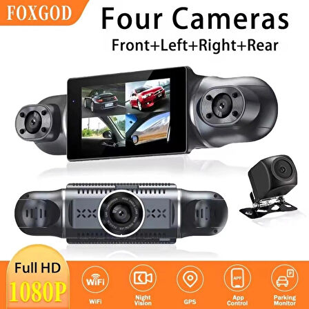 Coverzone HD Araç kamerası 3.0inç IPS Ekran, Geniş Görüş Açısı Ön Arka ve Araç içi 4 Kamera Kanal Desteği, FHD 1920 * 1080P 30fps, TF Kart Desteği Dash Cam (S8)