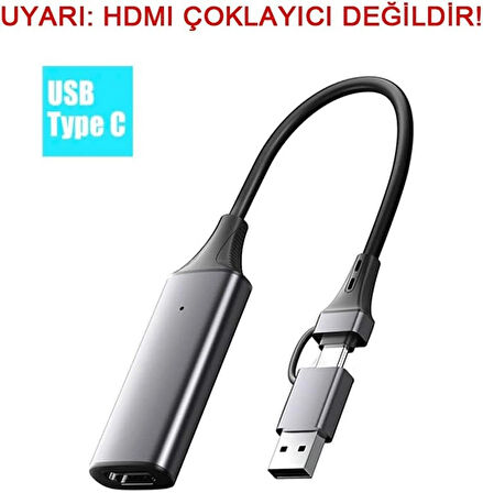 Coverzone Type C Video Capture Yakalama Kartı Uçlu HDMI to Type-C PC Bilgisayar Video Yakalama ZR964