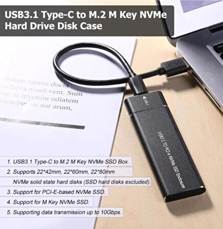 Coverzone M2 SSD Harici Okuyucu ve Yazıcı 10 Gbps Type-C Harici Bellek Kart Okuyucu NVME - NGFF/USB 3.1-3.2 CHC-M2 - ZR965
