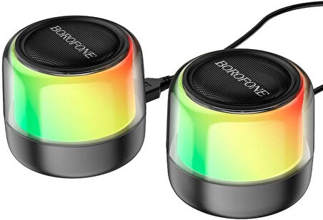 Coverzone Borofone Çiftli RGB Işıklı Kablolu veya Kablosuz Stereo Speaker Bluetooth Hoparlör Taşınabilir Hoparlör Ofis ve Ev TV ve Bilgisayar için Kablosuz Hoparlör BP12