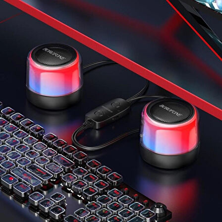 Coverzone Borofone Çiftli RGB Işıklı Kablolu veya Kablosuz Stereo Speaker Bluetooth Hoparlör Taşınabilir Hoparlör Ofis ve Ev TV ve Bilgisayar için Kablosuz Hoparlör BP12