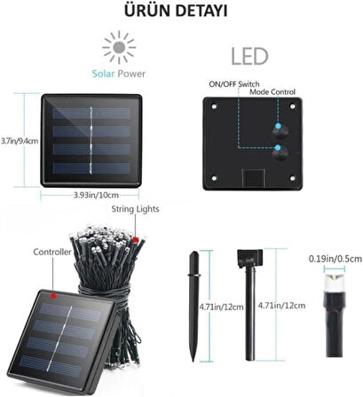 Coverzone 10 Metre 100'lü Led Solar Enerjili Işık Bahçe Işıklandırmak için Lamba Dış Mekan için Uygun Güneş Enerjili Aydınlatma Piknik Kamp Tatil için Bahçe, Havuz Kenarı Aydınlatması SLR-100L [Enerji Sınıfı A]