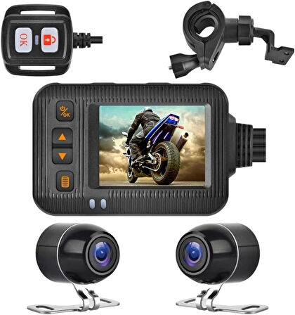 Coverzone HD Motosiklet Kamerası 2.0 inç IPS Ekran, Geniş Görüş Açısı Ön ve Arka 2 Kamera Kanal Desteği, Ön 1080P*720P, Arka 720P/480P TF Kart Desteği Dash Cam - SE65
