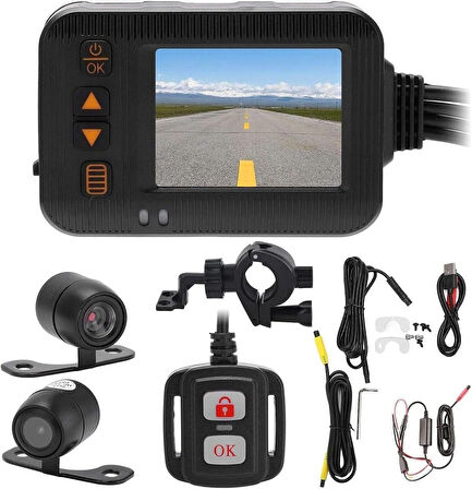 Coverzone HD Motosiklet Kamerası 2.0 inç IPS Ekran, Geniş Görüş Açısı Ön ve Arka 2 Kamera Kanal Desteği, Ön 1080P*720P, Arka 720P/480P TF Kart Desteği Dash Cam - SE65