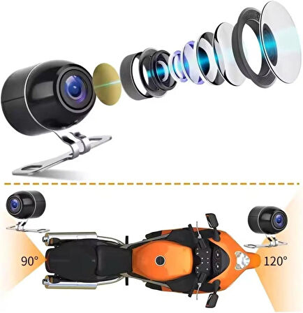 Coverzone HD Motosiklet Kamerası 2.0 inç IPS Ekran, Geniş Görüş Açısı Ön ve Arka 2 Kamera Kanal Desteği, Ön 1080P*720P, Arka 720P/480P TF Kart Desteği Dash Cam - SE65