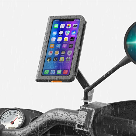Coverzone Motosiklet ve Scooter için Dikiz Ayna Uyumlu Telefon Tutucu Orijinal Malzeme Yüksek Kalite Güneşlik Tasarımlı Universal Modellere Uyumlu Kolay Kurulum PB08