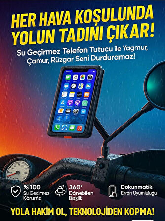 Coverzone Motosiklet ve Scooter için Dikiz Ayna Uyumlu Telefon Tutucu Orijinal Malzeme Yüksek Kalite Güneşlik Tasarımlı Universal Modellere Uyumlu Kolay Kurulum PB08