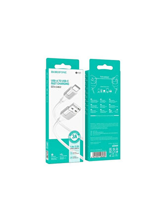 Borofone iPhone ile Uyumlu 3.0A Şarj ve Data Kablo USB To Type-C - 1 Metre - BX101