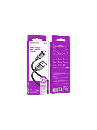 Borofone Android ile Uyumlu 2.4A Şarj ve Data Kablo USB To Micro USB - 1 Metre - BX101