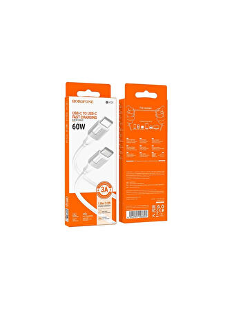 Borofone iPhone ile Uyumlu 3.0A 60W Şarj ve Data Kablo Type C To Type C - 1 Metre - BX101