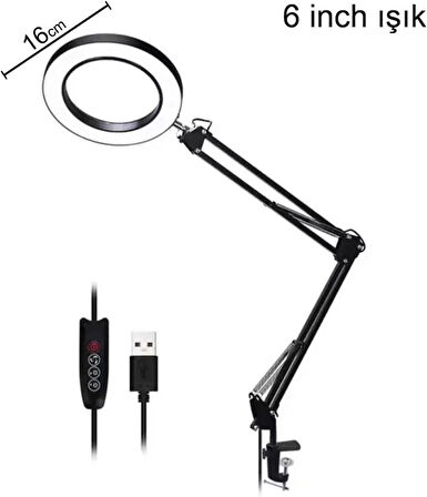 Coverzone Kıskaçlı Yuvarlak 6.3 inç (16cm) Stüdyo Işık ve Tripod Fotoğraf Makinesi Kamera Youtuber Twich Yayıncı Işığı - NB35