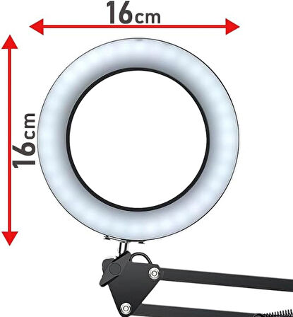 Coverzone Kıskaçlı Yuvarlak 6.3 inç (16cm) Stüdyo Işık ve Tripod Fotoğraf Makinesi Kamera Youtuber Twich Yayıncı Işığı - NB35