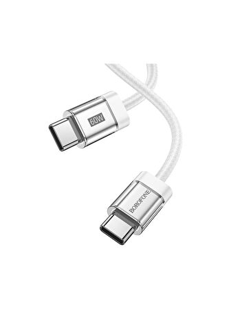 Borofone iPhone ile Uyumlu 60W Şarj ve Data Kablo Type-C To Type-C - 1 .2 Metre - BU48 D Beyaz