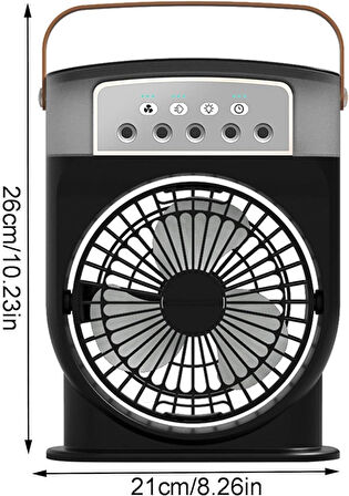 Coverzone Şarjlı Mini Buharlı Hava Soğutucu, Taşınabilir Portatif Mobil Sulu Klima, 3 Rüzgar Hızı, 3 Sis Modu, Buzlu Vantilatör 5 Sprey Delikli ile LED Işıklı CRV-002 (Siyah)