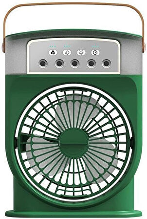 Coverzone Şarjlı Mini Buharlı Hava Soğutucu, Taşınabilir Portatif Mobil Sulu Klima, 3 Rüzgar Hızı, 3 Sis Modu, Buzlu Vantilatör 5 Sprey Delikli ile LED Işıklı CRV-002 (Yeşil)