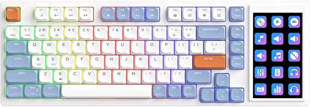 Coverzone AJAZZ AKP815 %75 Low Profile Mekanik Klavye, 4.33'' LED Dokunmatik Ekranlı, Programlanabilir RGB Gasket Kablolu Klavye, 16 Tuşlu Özel Masa Kontrolcüsü (Beyaz Mavi - Brown Switch)