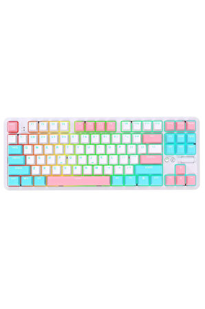 Ajazz K870T Pro Kablosuz Hot Swap Mekanik Oyun Klavyesi-RGB Beyaz - Red Switch