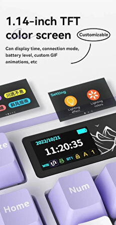 Ajazz AK980 Kablosuz Hot-Swap TFT Ekranlı Mekanik Oyun Klavyesi 8.000 Mah Batarya Siyah - Maillard Switch