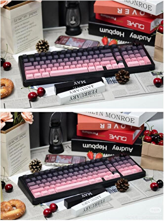 Ajazz AK980 Kablosuz Hot-Swap TFT Ekranlı Mekanik Oyun Klavyesi 8.000 Mah Batarya Pembe - Gift Switch