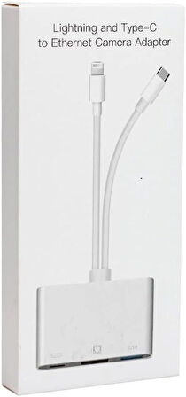Coverzone 3 in1 şarj adaptörü Lightning Type-C Girişini Kamera Fotoğraf Makinesi Lan Ethernet Girişine Çevirici Dönüştürücü Tip-C RJ45 girişli İphone ile Uyumlu ZR814