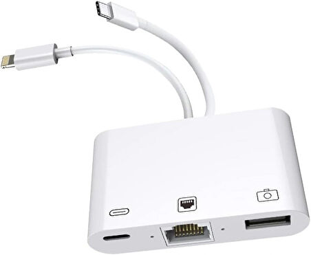 Coverzone 3 in1 şarj adaptörü Lightning Type-C Girişini Kamera Fotoğraf Makinesi Lan Ethernet Girişine Çevirici Dönüştürücü Tip-C RJ45 girişli İphone ile Uyumlu ZR814