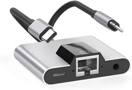 Coverzone 3 in 1 arada iphone ile Uyumlu Lightning/Type-C - Ethernet Adaptörü - Telefon/Tablet Ethernet LAN Ağ Adaptörü,RJ45 Adaptörü Tak ve Çalıştır Zr815