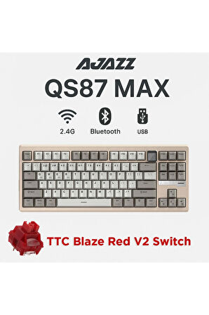 Ajazz QS87 Max Alüminyum Alaşımlı TFT Ekranlı Custom Mekanik Klavye Krem Beyaz