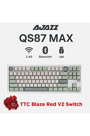 Ajazz QS87 Max Alüminyum Alaşımlı TFT Ekranlı Custom Mekanik Klavye Yeşil Beyaz