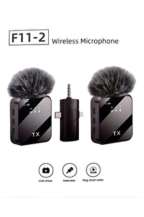 Kablosuz Yaka Mikrofonu Çift Mikrofon iPhone 16 ile Uyumlu TYPE-C / Aux / Lightning Portlu F11-2