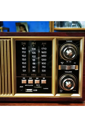 Midi Boy Retro Bluetooth Radyo AM/FM/SW, USB/TF Kart Girişi, AUX, AC Güç, Taşınabilir Hoparlör J13BT