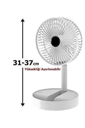 Yüksekliği Ayarlanabilir 31cm - 37 cm Mini Fan Şarjlı Telefon Tutuculu 3 Kademeli Vantilatör FS-21