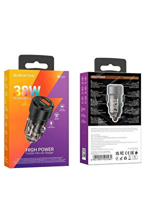 Araç Çakmak Şarj 38W Dual Port PD20W + QC3.0 Yüksek Tablet Telefon ve Şarj Araba Çakmak Şarj BZ20