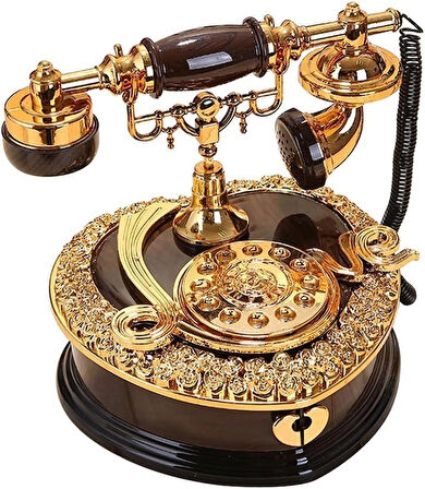 Coverzone Retro Telefon Görünümlü Kurmalı Müzik Kutusu Çekmeceli Eski Model Phone Hediyelik TRM-77